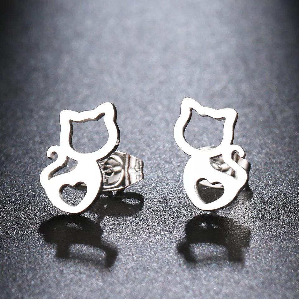 ARETES GATO SIRUETA SILVER DOT