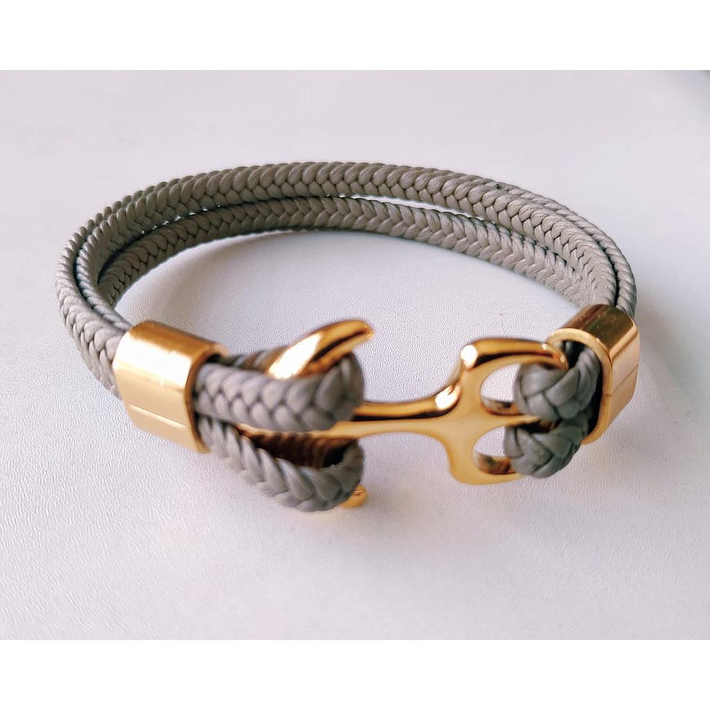 PULSERA ACERO MEN GRIS ANCLA GOLD