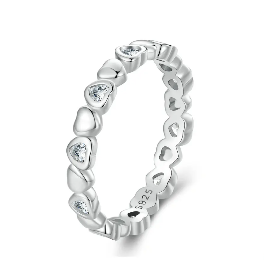 ANILLO PLATA CORAZONES ZIRCONIA BINARIO